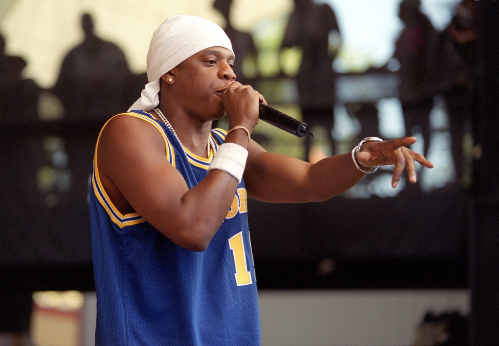 jay-z performing blue sports jersey