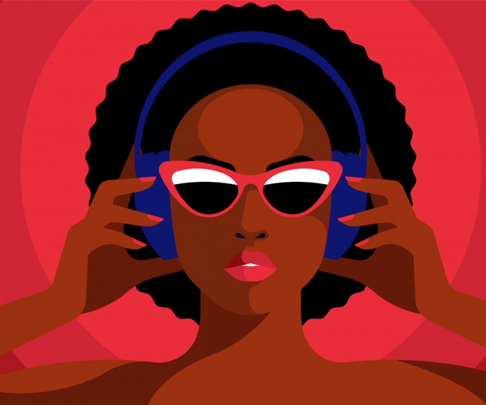 black woman headphones