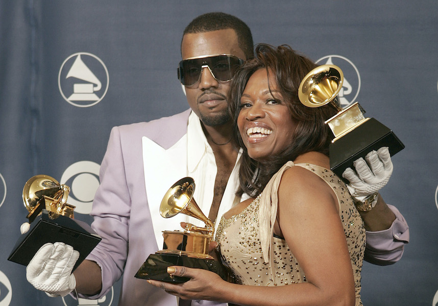 Kayne West with his mother, Donda West, won three Grammys at the 48th Annual Grammy Awards 